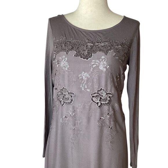 Sundance Embroidered Gray Midi Dress Lace Knit Women’s 6 Boho Long Sleeve - Picture 5 of 10
